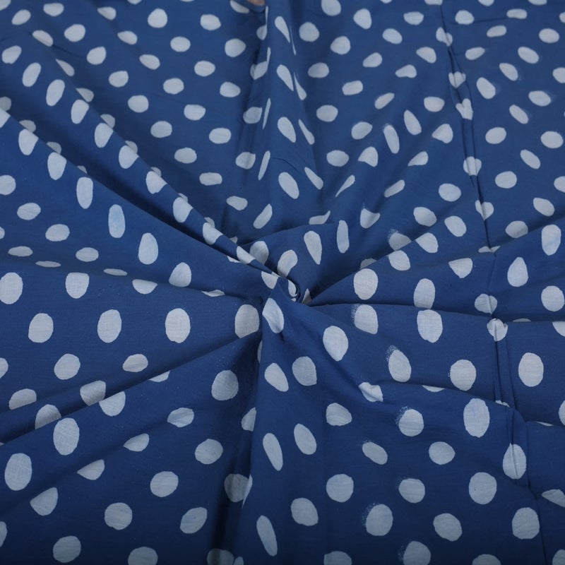 Trade Star 100% Cotton Beautiful Running Fabric 3 Yard Hand Block Printed Textile Polka Dot Fabric for Home Decor Handmade Indigo Cloth for Dressmaking Width 44 Inches - Image 1